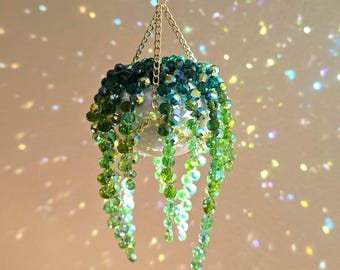 Small Beaded Plant Suncatcher - AB Rainbow Shimmer Effect