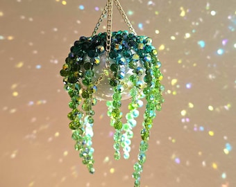Small Beaded Plant Suncatcher - AB Rainbow Shimmer Effect