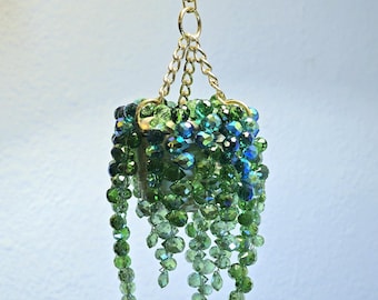 Mini Woven Basket Beaded Plant Suncatcher - Longer Strands