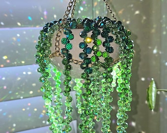 Large Ceramic Pot Beaded Plant Suncatcher with Chain Hanger - Longer Strands