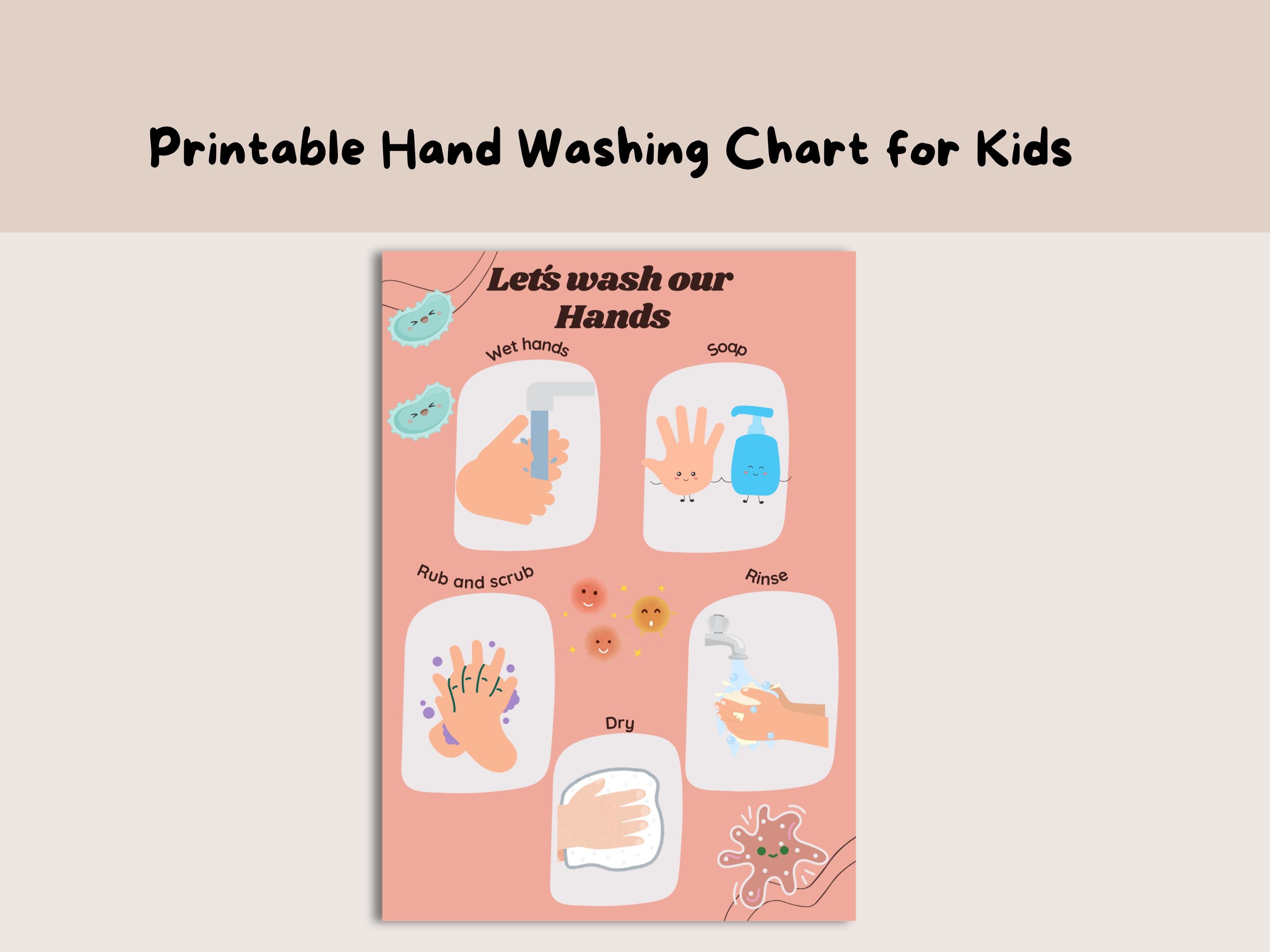 Kids Hand Washing Chart Printable | Toddler Bathroom Hygiene Poster ...