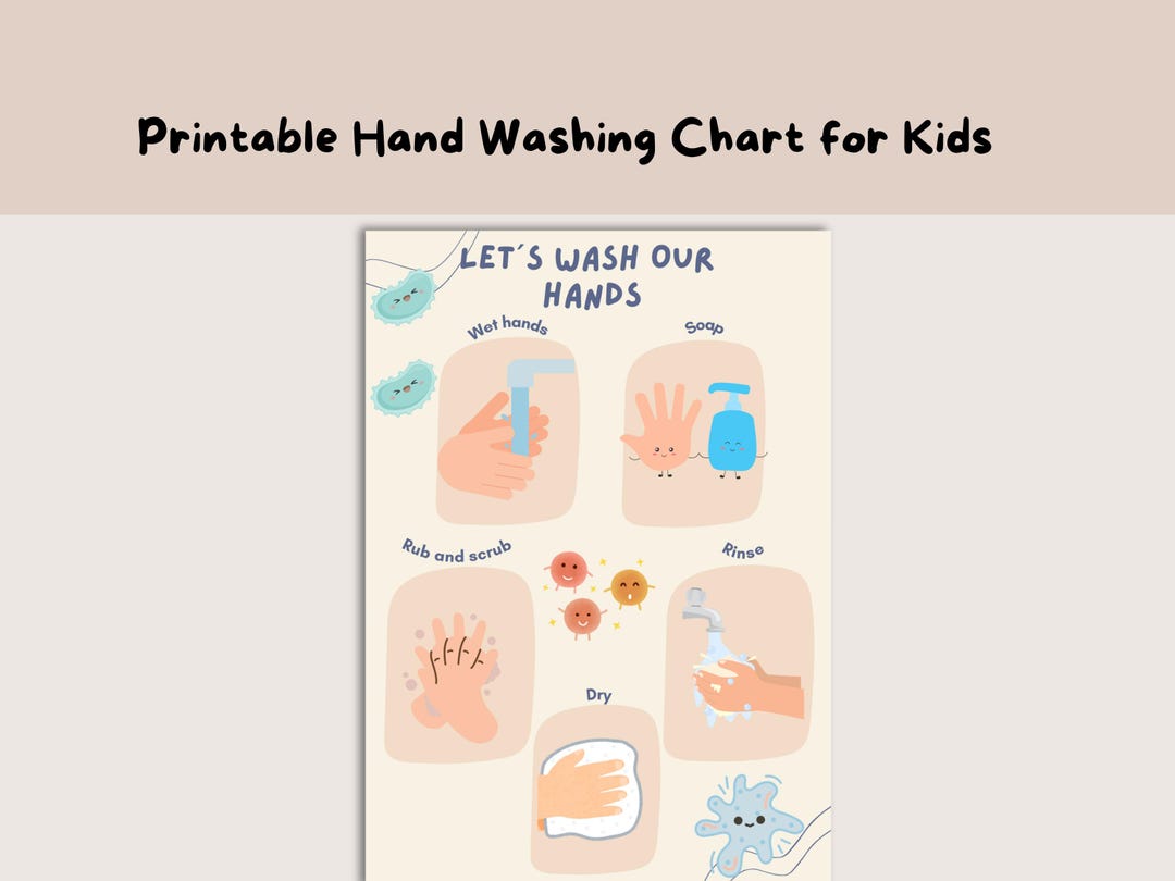 Kids Hand Washing Chart | Toddler Bathroom Hygiene Poster (digital ...