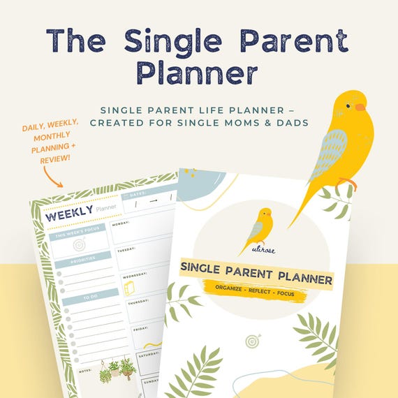 Single Parent Planner PDF | Daily, weekly, monthly printable - co-parenting & self-care pages, meal planner, budget tracker, habit tracker +