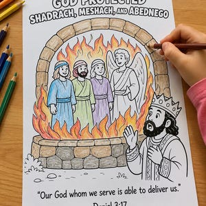 Shadrach Meshach and Abednego Coloring Page, Daniel 3:17 Bible Verse Print, Christian Kids Craft, Fiery Furnace Story, Sunday School