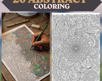 20 szczegółowych, abstrakcyjnych kolorowanek dla dorosłych z mandalami i zentangle | Kolekcja antystresowa, aktywność zen dla dorosłych, natychmiastowe pobranie
