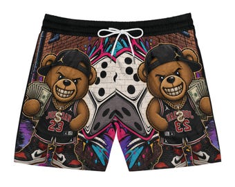 Bañador corto estilo streetwear Bear with Cash / Bañador de longitud media AOP