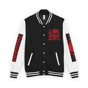 XOXOXO Lip Hearts Letterman Jacket | Varsity Valentine Design