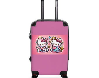 Söt Kawaii Katt Resväska med Tvillingar | Rosa Tecknad Resväska