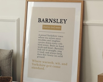 Barnsley Definition Print, Yorkshire Wall Art, Barnsley Poster, UK Town Print, England Travel Gift, Neutral Minimal Home Decor