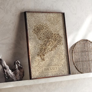 Hackney Map |  Beige Floral Neutral Wall Art Print | United Kingdom | Country Gift | UK