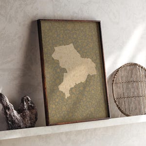 Hackney Map Print | Vintage Olive Green & Beige Floral Wall Art | United Kingdom | Antique Decor | UK