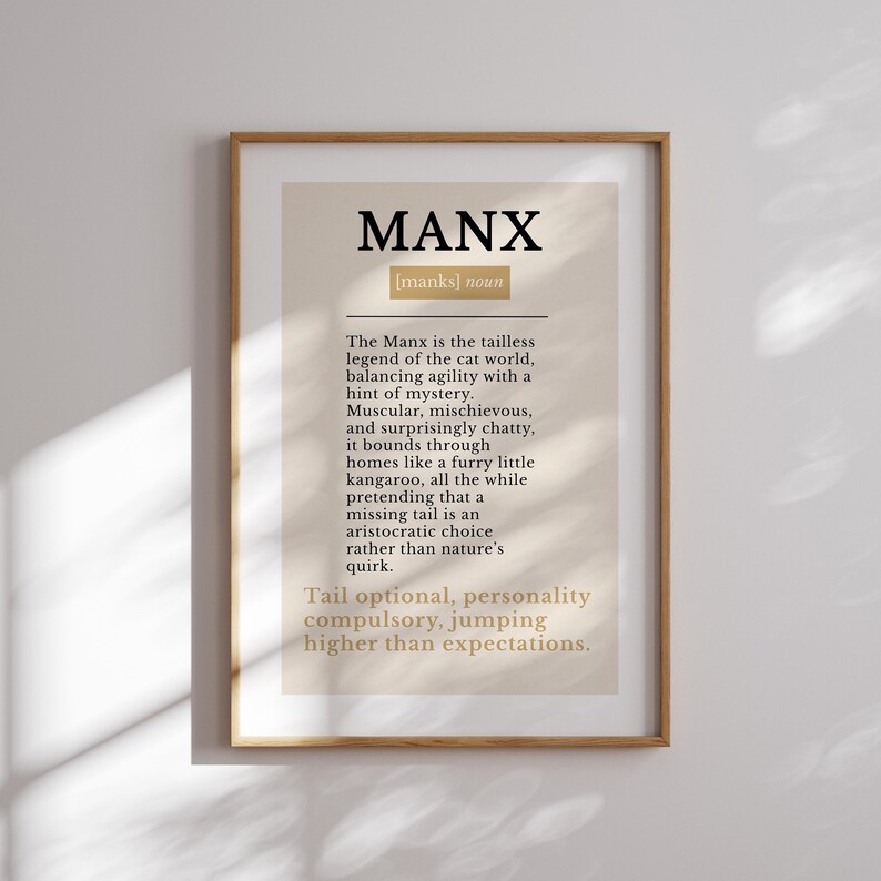 Manx Text Sample Manx Definition Print, Tailless Cat Wall Art Poster, Funny Cat Breed ...