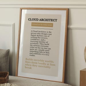 Lámina con la definición de arquitecto de la nube, regalo tecnológico, arte mural para desarrolladores, decoración de oficina de TI, regalo para ingenieros de software, póster minimalista
