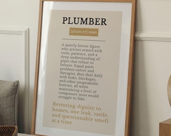 Plumber Definition Print, Plumbing Gift, Tradesman Wall Art