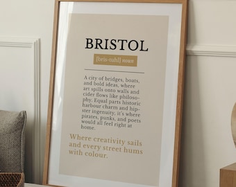 Bristol Definition Print, Bristol Wall Art, UK City Poster, England Travel Print, Minimal Neutral Home Decor, Gift for Bristol Lovers