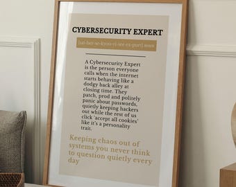 Lámina con definición de ciberseguridad, decoración para oficina de TI, regalo tecnológico, arte mural de ciberseguridad, póster de analista de seguridad
