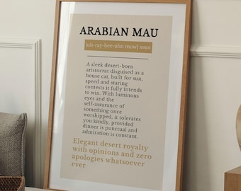 Arabian Mau Cat Definition Print | Cat Lover Gift | Minimalist Wall Art | Black and Beige Typography Poster | Pet Wall Decor