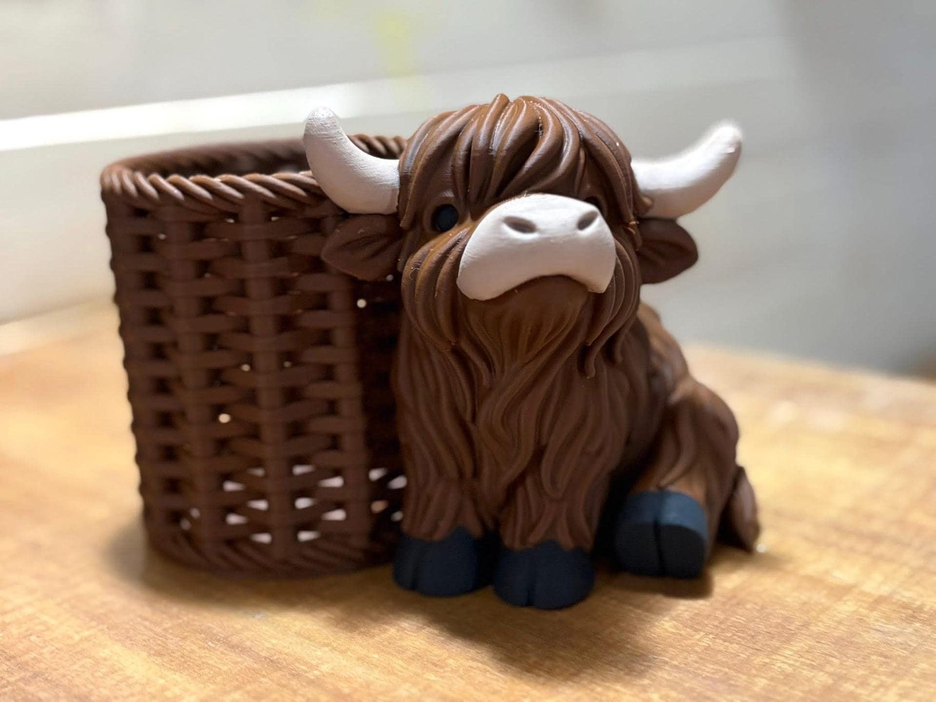 Personalized Highland Cow Pen Holder, 3D Printed Desk Organizer, Farmhouse Style