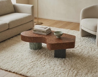 Handmade Wooden Coffee Table – Alabama Designer Table, Mid‑Century Sculptural Furniture