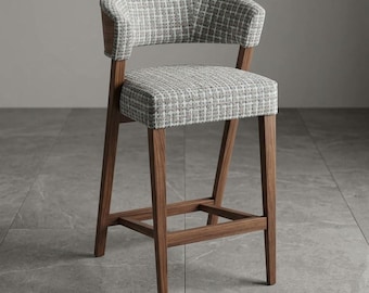 Wooden Oak Bar Stool with Upholstered Seat – Breakfast Bar Chair for Kitchen Island – Oakridge