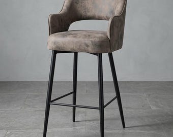 Arbury Modern Upholstered Bar Stool – Handmade Kitchen Island Chair with Steel Legs
