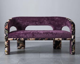 Camden Loop Bench – Two-Tone Velvet Upholstery, Handmade in UK, Hallway Dining Seating