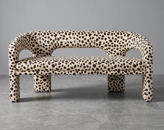 Camden Loop Bench – Sculptural Pony Print Leather Upholstered Seat, Handmade UK