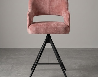 Arbury Modern Swivel Upholstered Bar Stool – Handmade Kitchen Island Chair with Steel Legs
