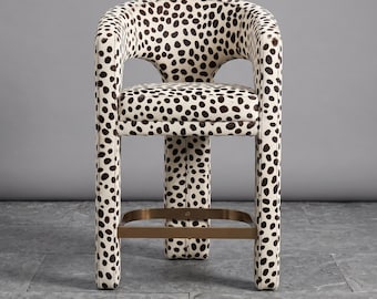 Camden Loop Counter Stool – Pony Print Leather, Sculptural Bar Stool, Handmade UK