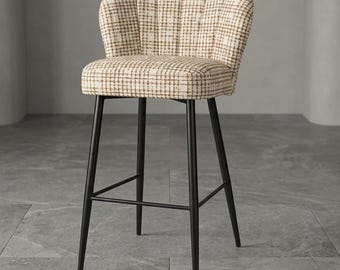 Greenwich Supreme Modern Upholstered Bar Stool – Handmade Kitchen Island Bar Chair with Steel Legs