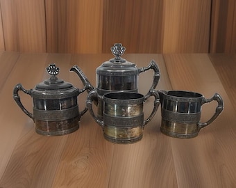 Servizio da tè/caffè vittoriano in argento placcato Simpson, Hall, Miller & Co. 2086, anni 1890