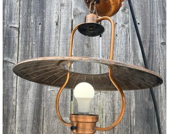 Vintage Copper  Metal Pendant Ceiling Light, Round Shade 3 way switch Rustic