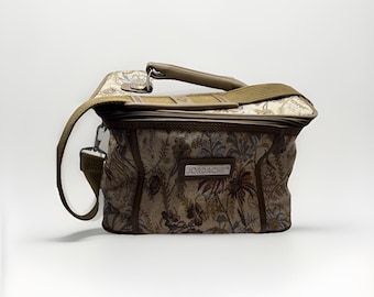 Vintage 80s Jordache Carrying Makeup Case/Luggage Hard Bottom &Back, Brown /Blue