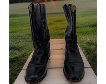 Vtg JUSTIN ROPERS Women Size 7B Black Leather # L3703 Western Made In USA