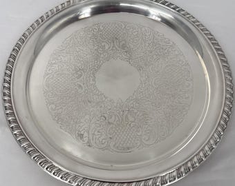 Vintage Leonard Silver Reticulated Silverplated Round Serving Tray Platter - 12"