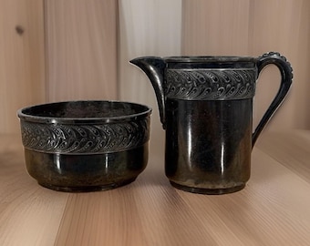 Meriden B. Co Victorian Creamer and Open Sugar Set Pattern 210 1870-1890's