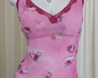 Vintage Victoria's Secret Pink Label Floral Mesh Camisole 100% nylon (deadstock condition)