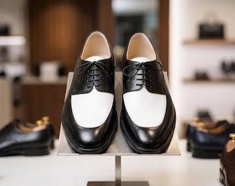Handgefertigte Schwarz Weiß Leder Spectator Derby Schuhe - Vintage Two-Tone-Formals