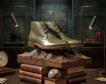 Botas Chukka de cuero genuino verde oliva para hombre – Botín clásico de vestir al tobillo