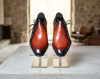 Handmade Men's Wholecut Oxford Shoes, Red-Brown Leather Dress Shoes, Bespoke  Formal Groomsman Wedding Boots