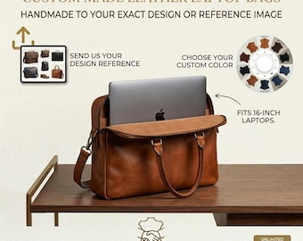 Custom Leather Laptop Bag - Bespoke Briefcase & Satchel - 14" 15" 16" Personalized Messenger Gift