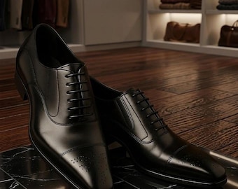 Oxford Dress Shoes: Black Leather Semi-Brogue - Handmade, Classic Style