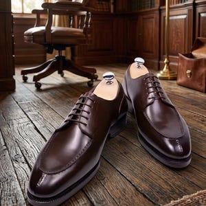 Dark Brown Leather Split-Toe Derby Shoes – Handmade Norwegian Bluchers for Men