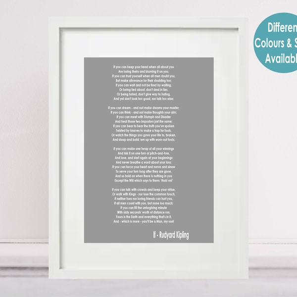 IF RUDYARD KIPLING Poetry Poem Quote Verse Quotes Inspirational Inspiring Daily Reminder Unframed Poster Canvas Framed Prints A5 A4 A3 A2 A1