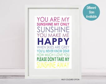 You Are My Sunshine My Only Sunshine Quote Print Poster (Unframed)