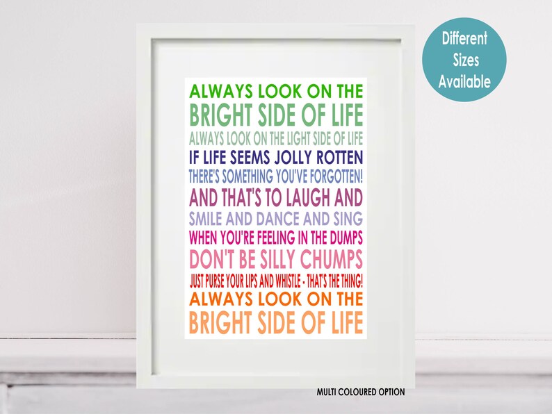 Always Look on the Bright Side of Life Lyrics Monty Python - Etsy UK