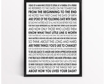 The Dash, Funeral Reading, (Unframed) Print, Poster, Wall Art, Home Decor,