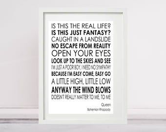 BOHEMIAN RHAPSODY - QUEEN - Lyrics Poster