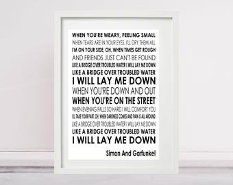 SIMON AND GARFUNKEL - Bridge Over Troubled Water Lyrics Poster