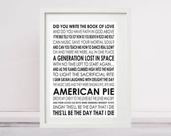 American Pie - Don McLean Lyrics Poster